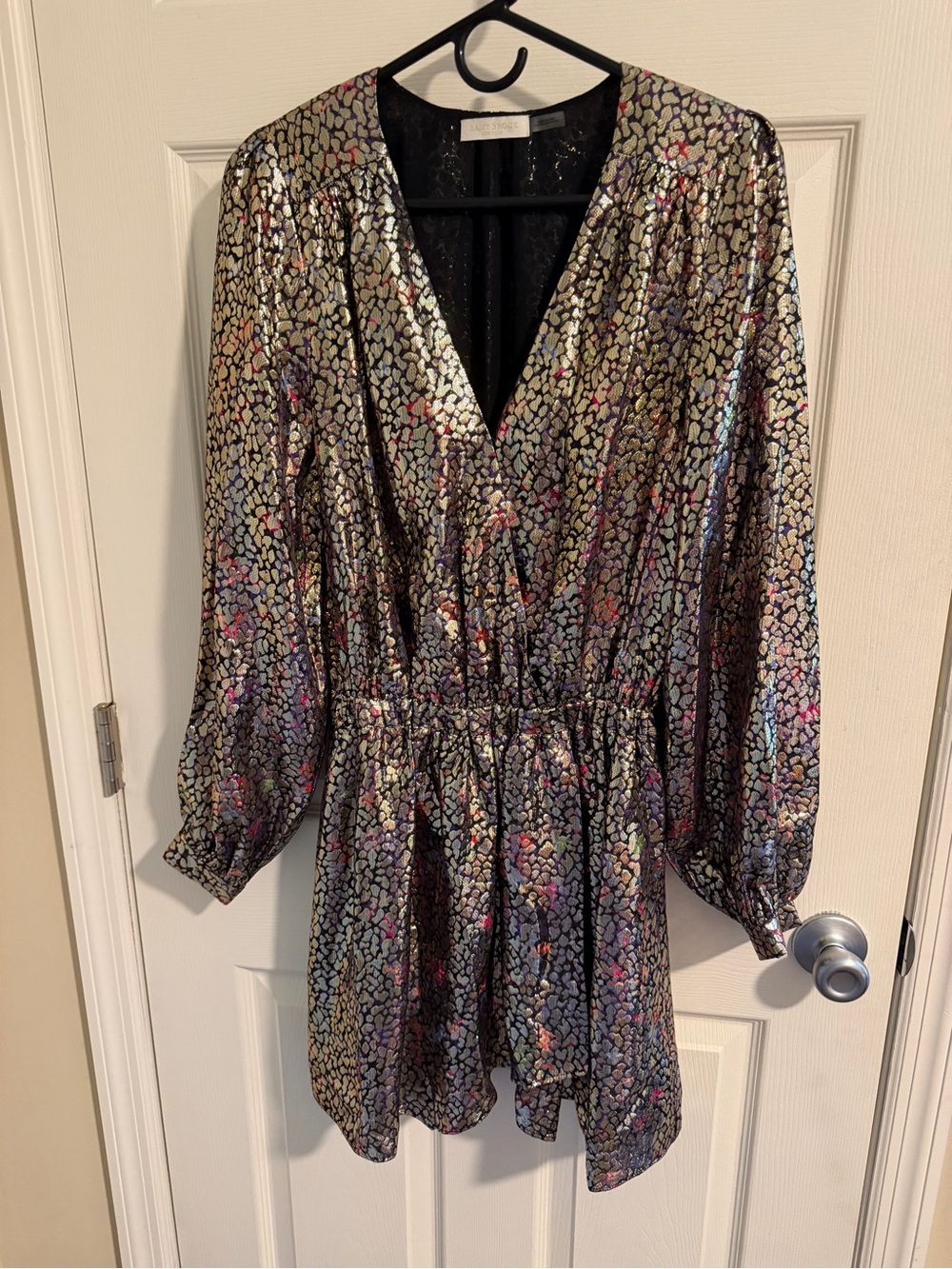 Ramy Brook Metallic Multi-Color V-Neck Long Sleeve Dress